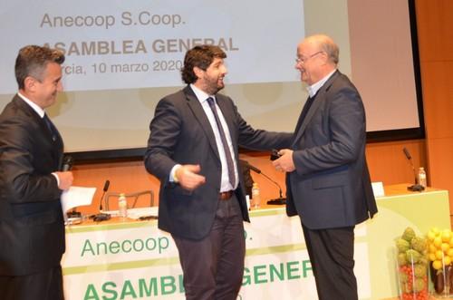 Juan Antonio Díaz Planelles, director comercial de Anecoop, recibe el pin de oro de la cooperativa de segundo grado al entrar a formar parte de su Consejo Rector.