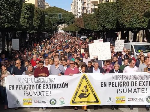 Más de 20.000 agricultores y profesionales del sector reclaman la atención de las administraciones en una multitudinaria manifestación en Almería