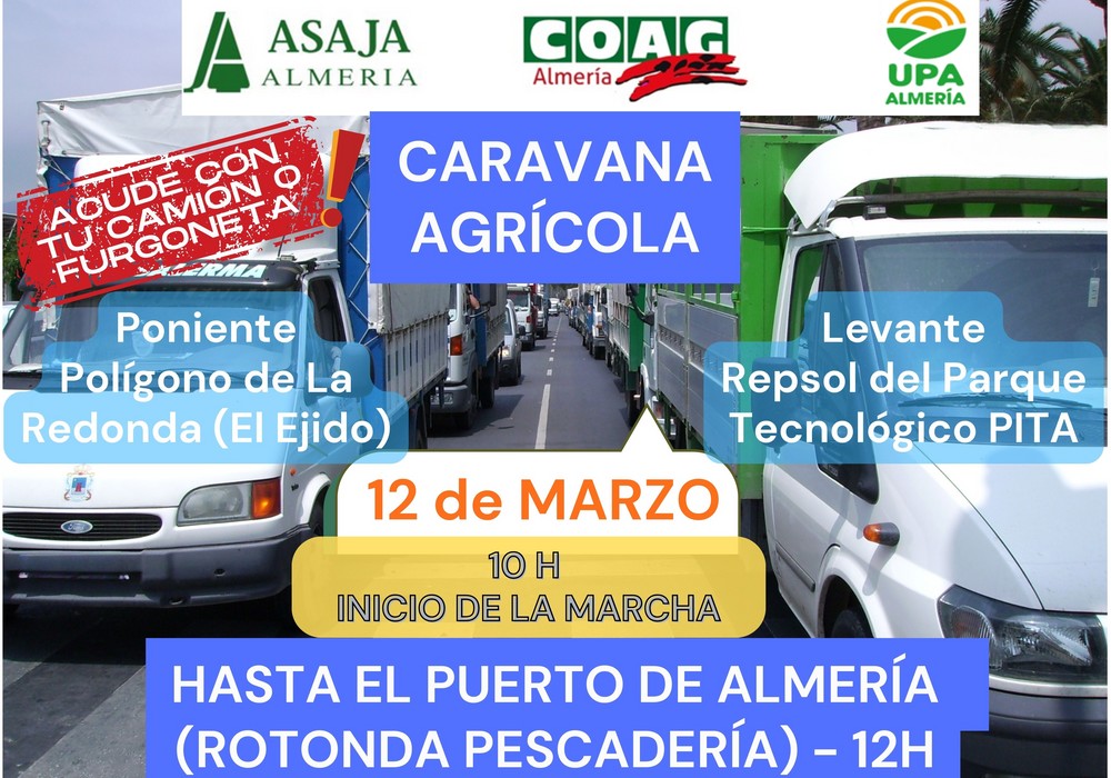 Las organizaciones agrarias convocan a los agricultores de Poniente y Levante el próximo 12 de marzo